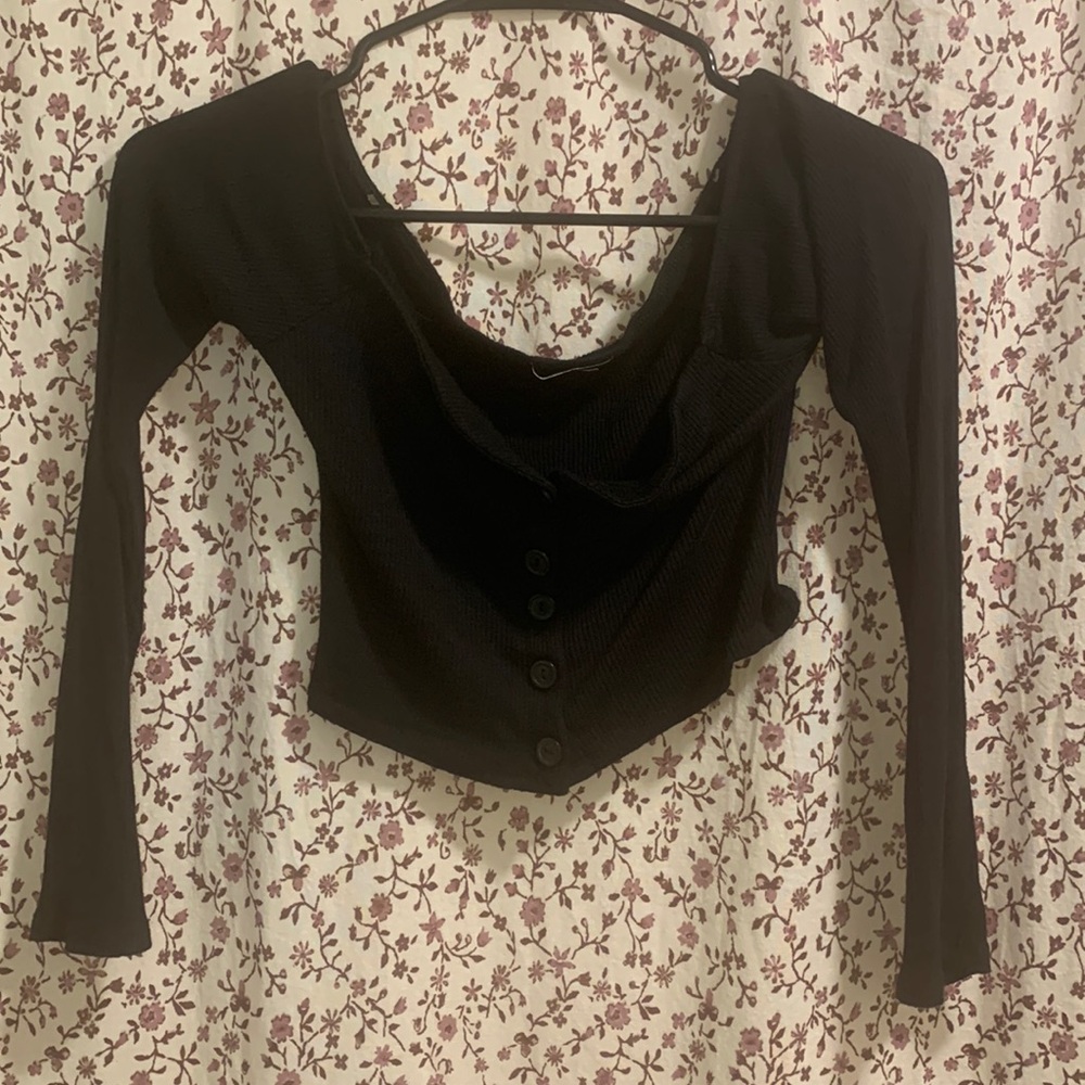 Fashion nova button up 3/4 sleeve crop top